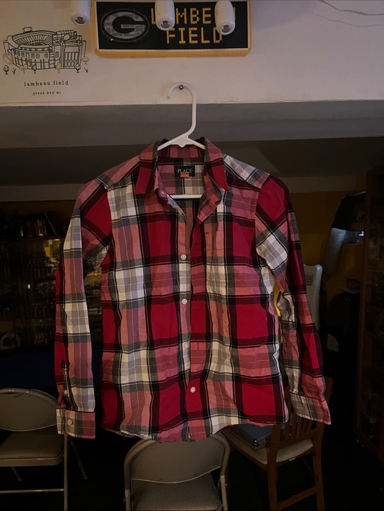 Place Other - Boys Red and Pink Plaid Button-Up Shirt